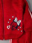 Кофта вязаная для девочки с капюшоном на молнии + штаны, мышка с сердечками, красный
