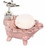 Дозатор для жидкого мыла с подставкой под губку "Листок" розовый