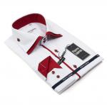 0117TESF  Мужская рубашка белая Elegance Slim Fit c красным подкроем и двойным воротником