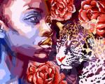 Девушка, леопард и розы