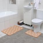 Набор ковриков для ванны и туалета «Ромашки», 2 шт: 50?80, 40?50 см, цвет бежевый