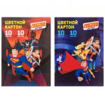 Набор цветного мелов. картона ACTION! DC COMICS, ф. А4, 10л,10 цв. (8цв.+золото и серебро), 2 диз.