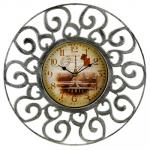 Часы настенные "Ажурная ковка-2" д35,5х4 см, мягкий ход, циферблат фотопечать, пластм., серебро (Китай)