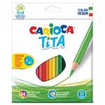 Карандаши цветные CARIOCA "Tita", 24 цв, пластиковые, шестигранные, заточенные, европодвес, 42794