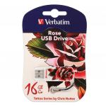 Флеш-диск 16GB VERBATIM Mini Tattoo Edition Rose USB 2.0, белый с рисунком, 49885