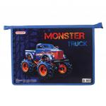 Папка для тетрадей ПИФАГОР А4, 1 отделение,  картон, молния сверху, MONSTER TRUCK, 229095