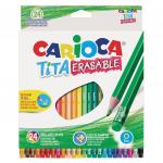 Карандаши цветные стираемые с резинкой  CARIOCA "Erasable", 24цв, пластик, шестигран, заточ. 42938