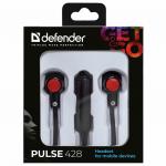Наушники с микрофоном (гарнитура) вкладыши DEFENDER Pulse 428, проводные, 1,2 м, вкладыши, черные