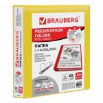 Папка на 4 кольцах с передним прозрачным карманом BRAUBERG, картон/ПВХ, 65мм, желтая, до 400л,223533