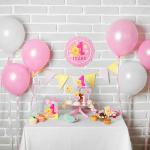 Набор для оформления праздника «1 годик малышка», воздушные шары, подставка для торта, гирлянда, топперы, открытка, свеча