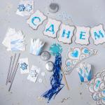 Набор для оформления праздника «Ледяная принцесса», воздушные шары, гирлянда, брошь, формочки, бутафория
