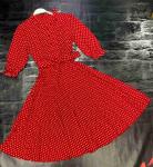 Платье с поясом в горошек низ плиссерованный красное ED111