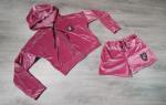 Велюровый костюм шорты и кофта на молнии розовый KH110
