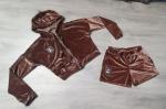 Велюровый костюм шорты и кофта на молнии шоколад KH110