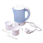 Чайник 0.6 л электрический пластиковый,белый-голубой c чашками и ложками Kamille 1718B