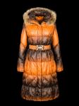 Пальто женское утеп. пух. FANTAZIYA, оранжевый принт енот натуральный