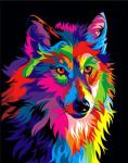 Волк в рахзноцветной краске