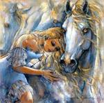 Белокурая девушка с белой лошадью