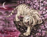 Большой белый тигр в ночных цветах