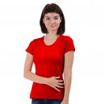 Женская однотонная футболка из хлопка, красная (эконом), FEG-09