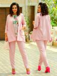 Костюм SIZE PLUS тройка футболка в цветы пиджак и брюки персиково-розовый  IL06