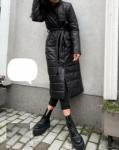 Болоневое пальто с поясом черное N107