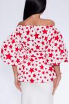 Блуза 438 "Хлопок" белый/красные звезда