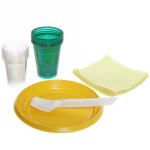Набор одноразовой посуды "Турист" на 6 персон (тарелка 17см, стакан 0,2л., стакан 0,1л., вилка, салфетка)