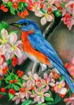 Цветущее дерево и синяя птичка