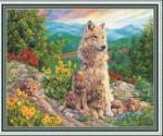 Волчица с волчатами на горе