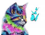 Пёстрый котёнок и голубые бабочки