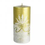 Свеча парафиновая "Ибис золотой", цилиндрическая золотая с ручной росписью, 15см
