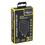 FORZA Зарядное устройство USB, 220В, 3 USB, 3.4А, быстрая зарядка QC3.0, пластик, белое