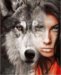 "Девушка и волк" живопись на холсте 40х50см