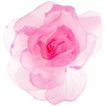 П1220 большая шифоновая роза с блестками розового цвета  (упаковка из 15шт)