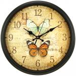 Часы настенные "Бабочки" д37х6 см, мягкий ход, циферблат фотопечать, пластм., черный (Китай)