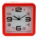 Часы - будильник "Мак" 10,5х10,5х3,8 см, циферблат белый, пластм., красный (Китай)