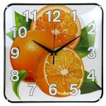 Часы настенные "Апельсины" 30х30х4 см, мягкий ход, циферблат фотопечать, пластм. черный без рамки (Китай)