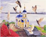 GX 24746 Церковь и голуби (Самарская Елена) 40*50