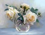 Три розы в стеклянной вазе