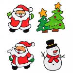 СНОУ БУМ Наклейка ПВХ  с изображением Снеговика, Деда Мороза и ёлки, 18х25см,4 дизайна