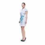 Платье белое с голубым павлином (шелк) L 10-2-2-AKC