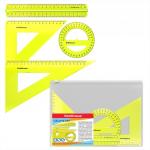 Набор геометрический большой ErichKrause® Neon (линейка с держателем 20см, угольники 16см и 22см, транспортир 360°), желтый, в zip-пакете
