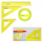 Набор геометрический средний ErichKrause® Neon (линейка 20см, угольники 13см/60° и 9см/45°, транспортир 360°/12см), желтый, в zip-пакете