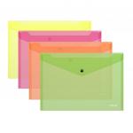 Папка-конверт на кнопке пластиковая  ErichKrause® Fizzy Neon, полупрозрачная, A4, ассорти