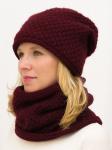 Комплект зимний женский шапка+снуд Даяна (Цвет вишневый)