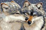 Пара волков под снегопадом