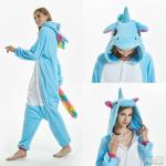 Пижама для взрослых Кигуруми Единорог голубой с ушками и радужным хвостиком