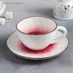 Чайная пара «Венера»: чашка 250 мл, блюдце 16 см, цвет белый/красный