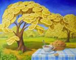 Чай, печенье и дерево с лимонами